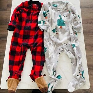Set of Two Carter’s Flannel One Piece Two-way Zip Pajama Set -Red Plaid & Yeti